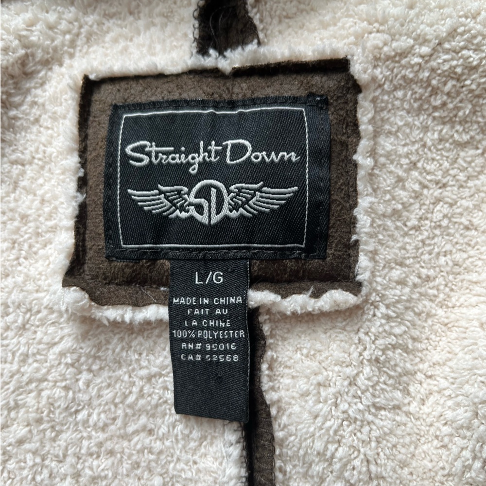 Women’s Straight Down brown faux suede & Sherpa bomber rustic jacket. Size large - Picture 10 of 16